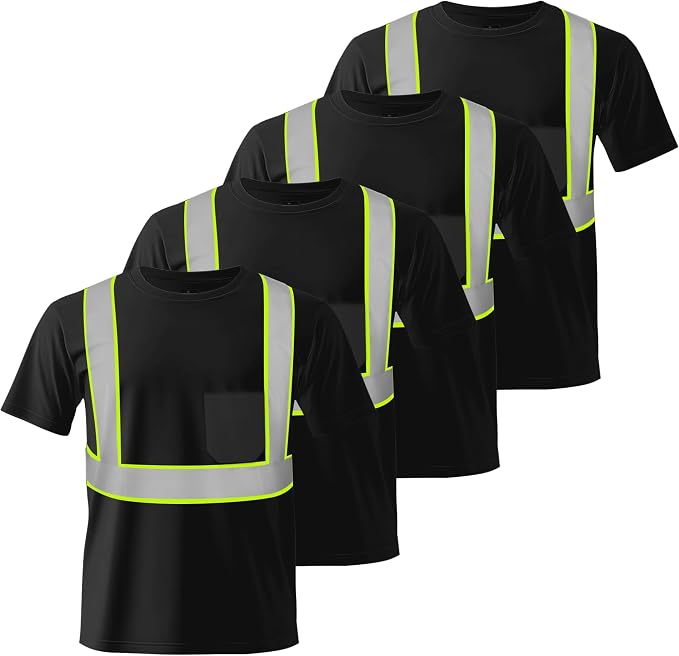 W&H Hi Vis Safety Short Sleeve Shirts Class 2 Reflective Birdeyes Fast Dry Breathable with Black Base for Work