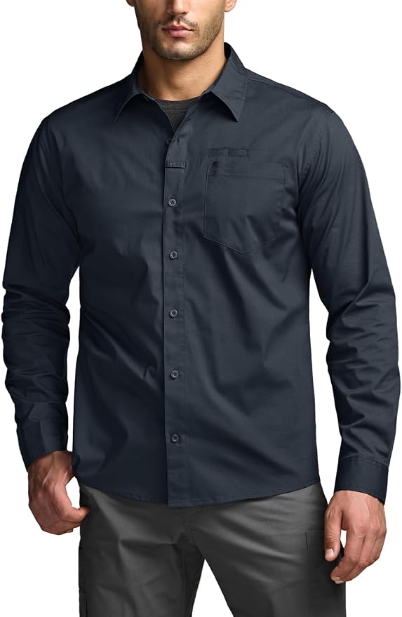 CQR Men's Long Sleeve Tactical Shirts, Ripstop Military Work Shirts, UPF 50+ Breathable Button Down Outdoor Hiking Shirt