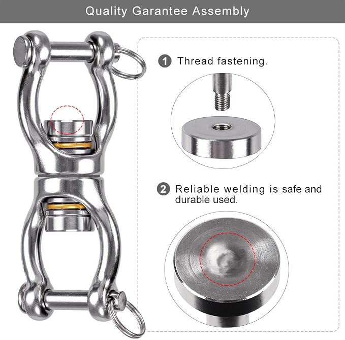 Dolibest SUS304 Silent Bearing Swing Swivel, Tire Swing Swivel with 2 Removeable Buckle for Web Tree Swing, Aerial Dance, Swing Yoga Swing Sets, 770LB Capacity
