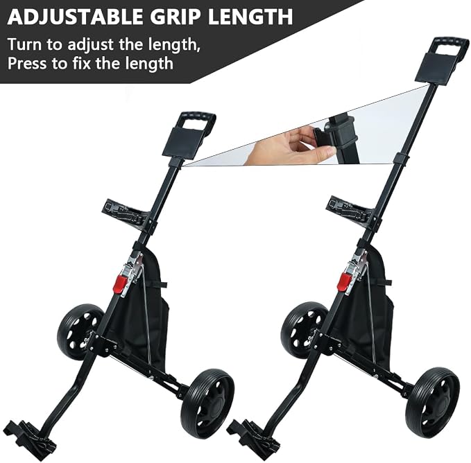 HOW TRUE 2 Wheel Foldable Golf Push Cart Collapsible Golf Trolley Push Pull Golf Cart Golf Hand Cart 2 Wheel Kids Golf cart Golf Bag cart