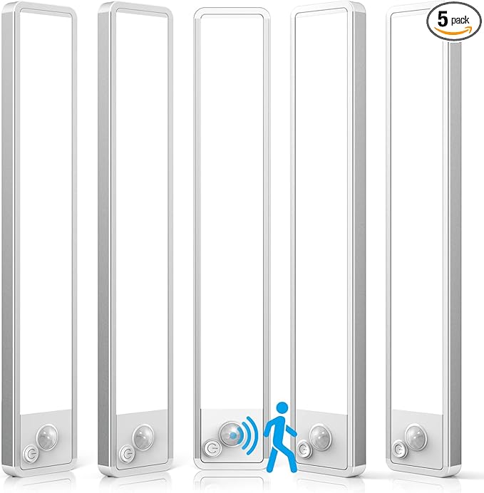 Under Cabinet Lighting Wireless LED Motion Sensor Magnetic Light 2500maAh Rechargeable Indoor Closet Lights for Kitchen, Stairs (5, Cool White, 14 Inch)