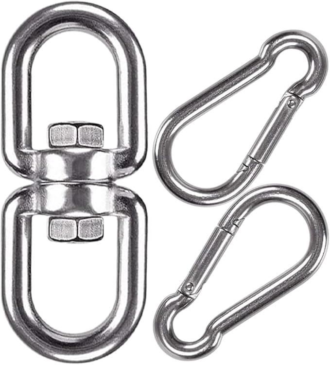 Swing Swivel, Heavy Duty 304 Stainless Steel Double Ended Hanging Eye Hook Hanger with Snap Hooks for Heavy Bag, Gym Equipment, Aerial Yoga, Hammock Chair, Outdoor Playground Swing Set