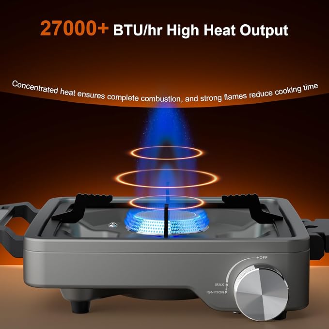 27000 BTUs 2 Burner Folding Camp Stove with Windshield, Portable Camping Stove Propane with Adjustable Burners &Carring Bag, Propane Gas Stove for Camping, Tailgating, BBQ