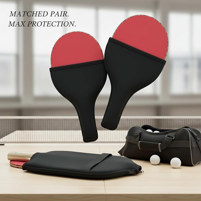 2-Pack Neoprene Racket Covers for Table Tennis & Badminton, Protective Storage Sleeves with Hanging Loop, Scratch-Resistant Paddle Cases