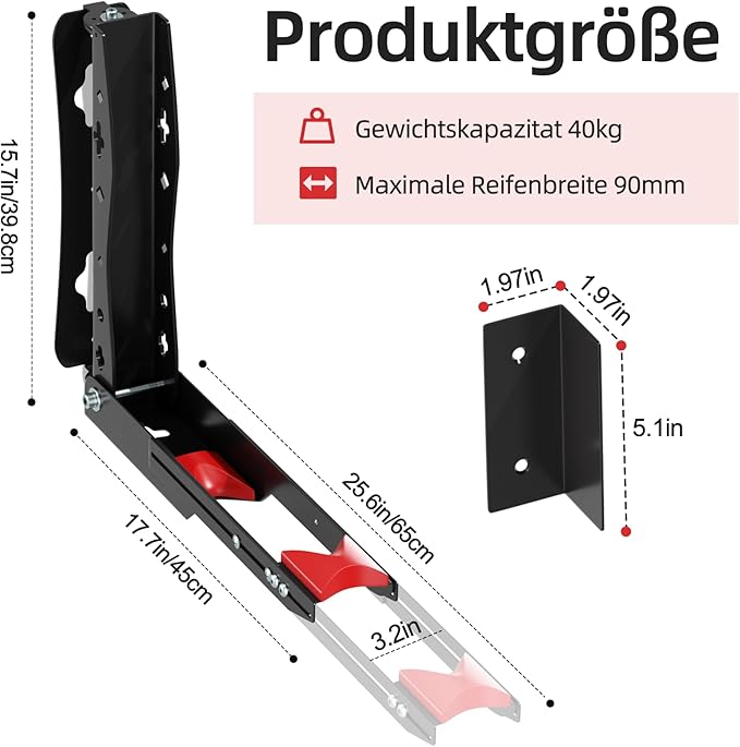 Urban Deco Swivel Bike Wall Mount,Adjustable Bike Hanger,Space Saving Bike Rack Garage,Easy to Load and Unload Bike Rack Wall Mount Can Hold Up to 77 lbs (Black+red 2PK)