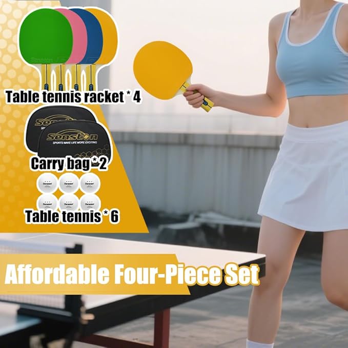Senston Ping Pong Paddles- Fashionable Ping Pong Paddles Set of 4,Perfect for Family and Friends | The Best Table Tennis Paddles!