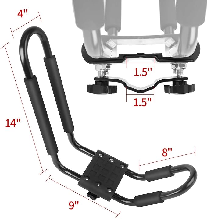 Leader Accessories Kayak Rack 2 Pair J Bar for Canoe Surf Board SUP On Roof Top Mount Crossbar with 4 pcs Tie Down Straps