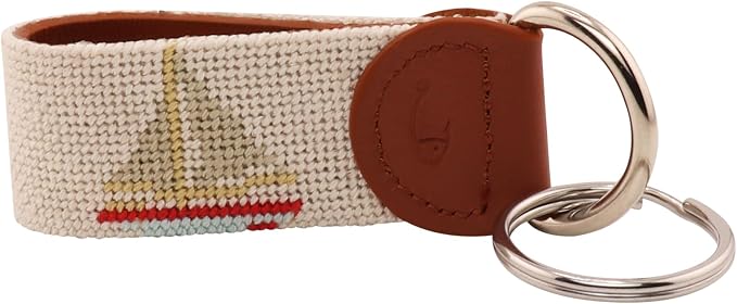 Leather Hand-Stitched Needlepoint Key Fob or Key Chain
