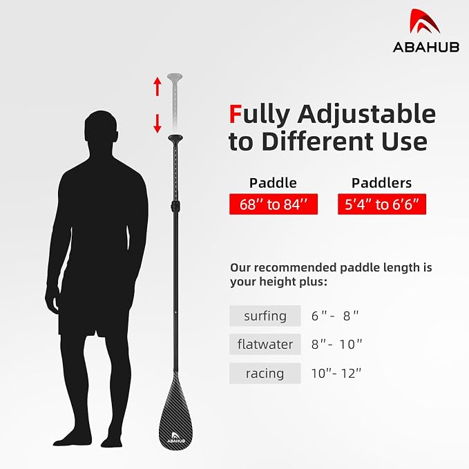 Abahub 3-Piece Stand up Paddles, Lightweight Paddleboard Paddle Oars for Paddleboard, Adjustable Aluminum Alloy Shaft 68" - 84"