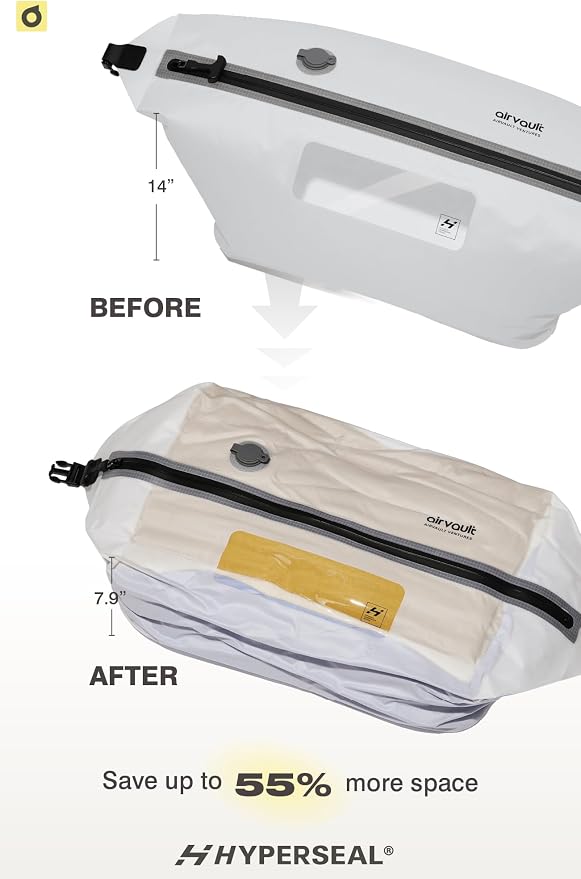 AirVault Vacuum Storage Bags for Travel with Air Pump, Waterproof Compression Packing Bag for Carry On Suitcase & Backpack, IPX8 Travel Organizer (12L Pouch, 3-Pack)