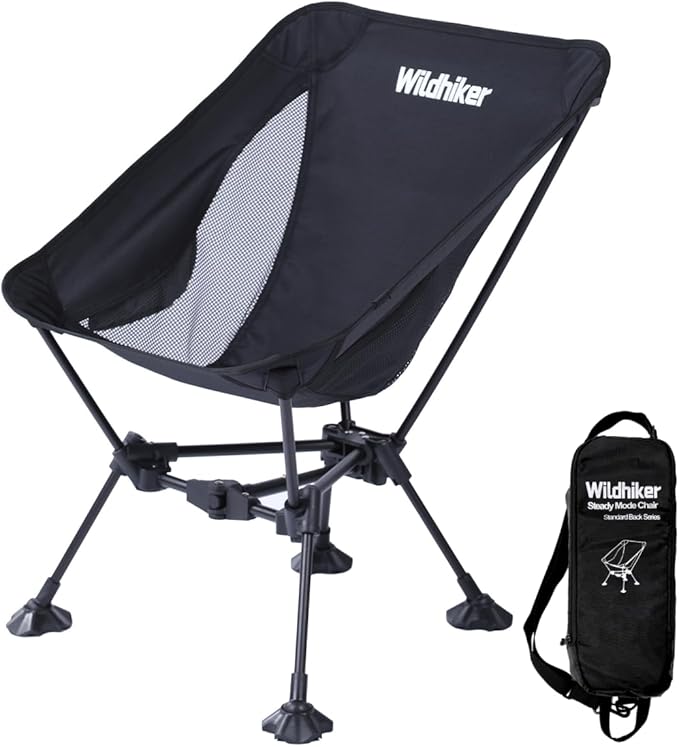 Wildhiker Ultralight Backpacking Chair – Compact Camping Chairs for Adults with Pouch, Weighs 2.8 lbs with Anti-Sinking Large Feet for Beach, Hiking, Motorcycle, Travel, Festival – Black 2pcs