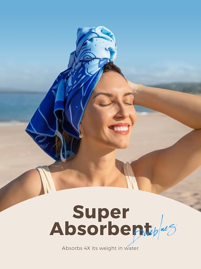 Diveblues Microfiber Beach Towel, Sand Free Travel Towels, Oversize Large 79" x 57" Lightweight Towel, Quick Dry, SuperAbsorbent, for Camping, Pool, Gym, Yoga, Women Men Kids Beach Essentials Gift