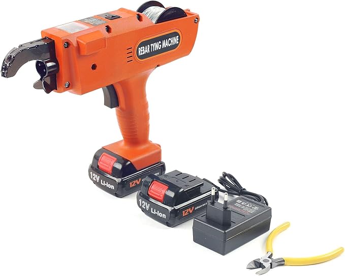 8-34mm Rebar Tying Machine Rebar Tying Tool, Automatic Rebar Tie Wire Twister Rebar Tie Tool w/Pliers + 2 x Batteries, Rebar Tier Tying Machine for Steel Bar Rod Tying Binding, Orange
