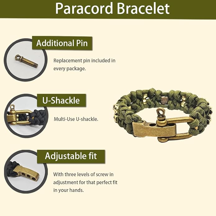 Skull Paracord Bracelet Black Green Paracord Bracelet Adjustable Gothic Design Bracelets with Metal Skull Charms U-Shackle Closure