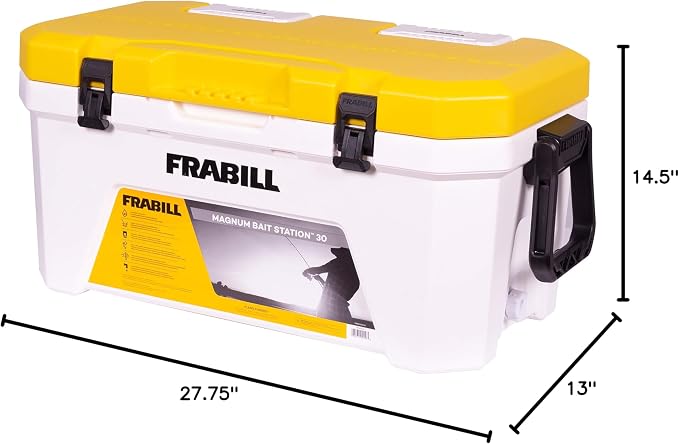 Frabill Magnum Bait Station 30 | 30 Quart Bait Cooler with Dual Aeration, White and Yellow