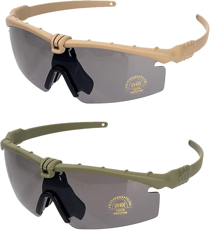 Tactical Eyewear Anti Fog UV400 Protection Glasses (Khaki and Green Frame, 2 Sets)
