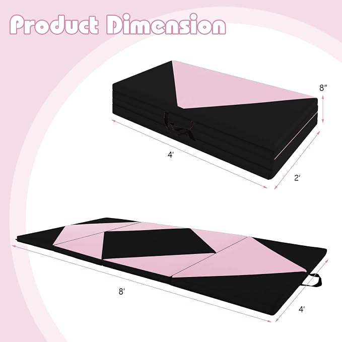 Goplus Gymnastics Mat, Folding Tumbling Mat with Carry Handles, Hook & Loop Fasteners, 4 Panels for Fitness Exercise Yoga Stretching Aerobics Workouts, Thick Gym Mats for Home