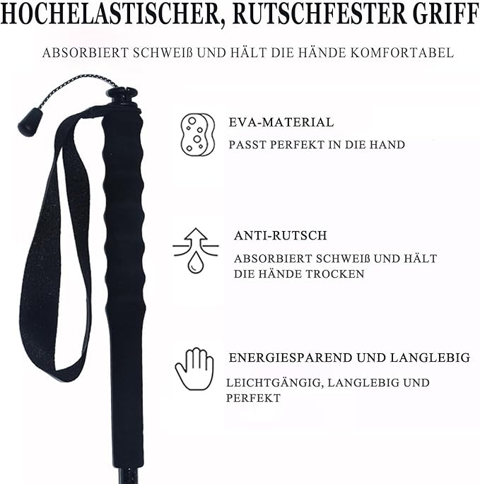 5-Section Carbon Fiber Trekking Poles, Lightweight and Durable 2-Pack, Foldable, Straight Grip, Suitable for Hiking, Trekking and Mountaineering
