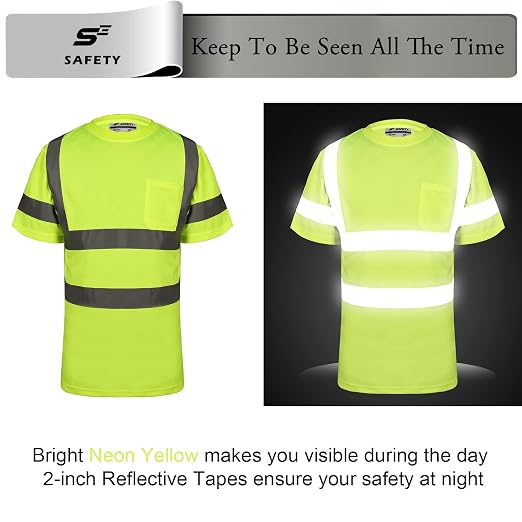 sesafety T Shirts for Men Personalized T Shirts for Men Crewneck Safety Shirts with Pocket Loose Fit Heavyweight Short-Sleeve Pocket T-Shirt Yellow