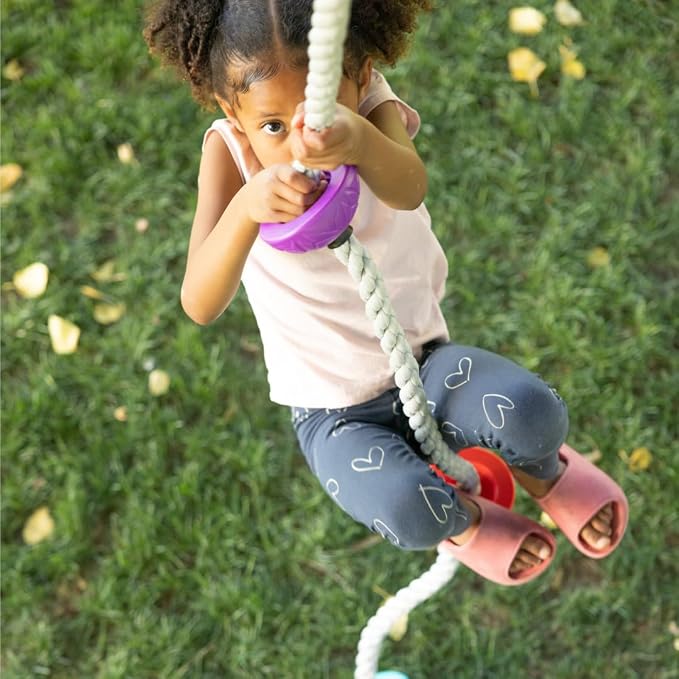 Slackers 8 ft Multi-Color Climbing Rope - Best Outdoor Ninja Warrior Training Equipment for Kids - A Great Addition to Your Backyard Ninjaline Obstacle Course