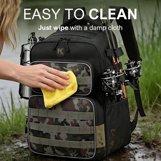 Fishing Backpack with Rod Holder Lightweight Water Resistant Tackle Backpack for Freshwater or Saltwater Large Storage High-Performance Fishing Bag