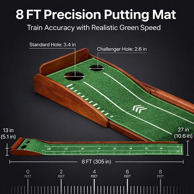 Putting Green Indoor with Automatic Ball Return – Golf Putting Mat with Putter Holder, 2 Golf Balls, Marking Tool & Storage – Portable Golf Training Aid & Gift for Men Home Office