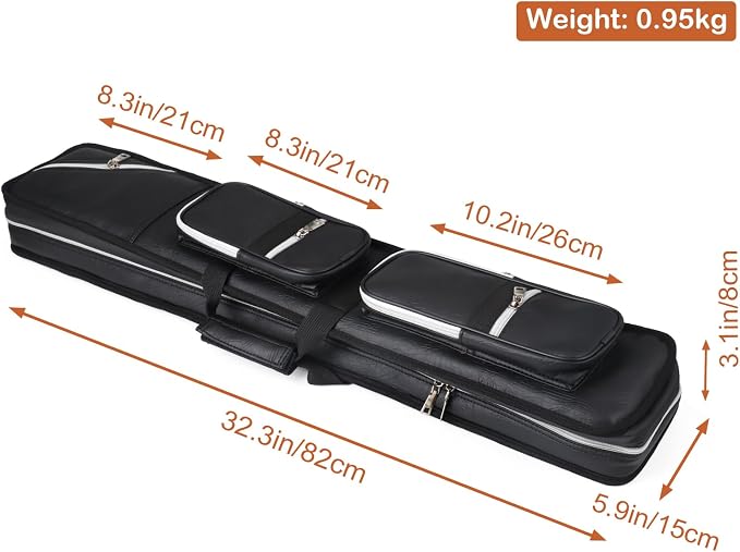 4x8 Pool Cue Case Billiard Stick Carrying Case Leatherette Soft Cue Bag Hold 4 Butt 8 Shaft Black