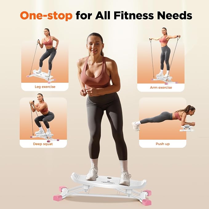 Balance Board for Full Body Workout, Wobble Board with LCD Monitor & Resistance Bands, 300 lbs Capacity Portable Rocker Board for Home Gym, Cardio, Core & Leg Training