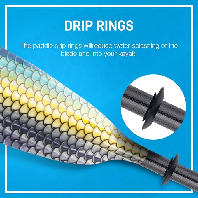 Hornet Watersports Fiberglass Kayak Paddle for Adults- Ideal for Touring, Fishing and Boating- 90.5 inches / 230CM Adjustable with Carbon Fiber Shaft- Kayak Oars Kayaking Equipment