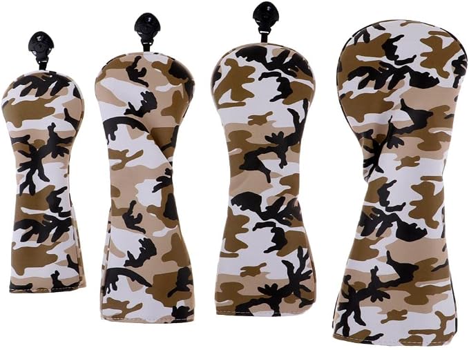 Baosity 4Pcs/Set Premium PU Camouflage Golf Head Covers No. 1 3 5 UT Wood Driver Club Protector Replacement & Interchangeable Number Tag