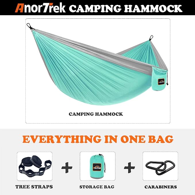 AnorTrek Camping Hammock, Super Lightweight Portable Parachute Hammock with Two Tree Straps Single or Double Nylon Travel Tree Hammocks for Camping Backpacking Hiking