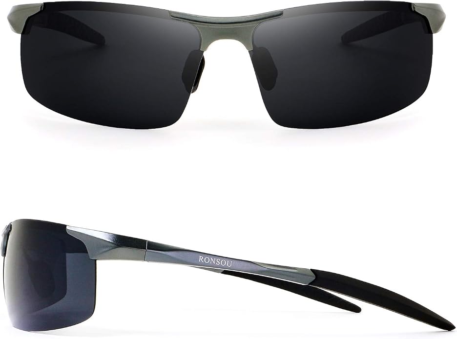 RONSOU Men Sport Al-Mg Polarized Sunglasses Unbreakable for Driving Cycling Fishing Golf