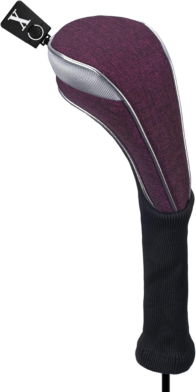 Andux 4pcs/Set Nylon Golf Wood Club Head Covers with Long Neck | for 460cc Driver Fairway Wood Club Silver Piping Pull-On Closure