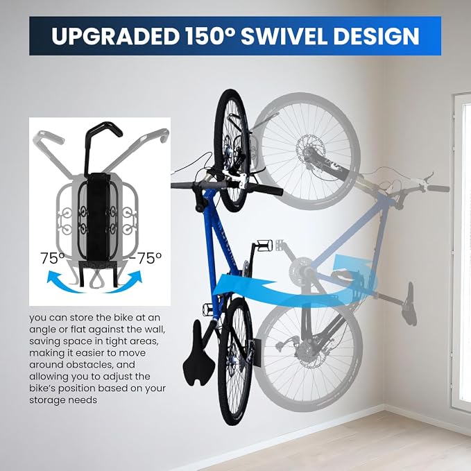 Swivel Bike Wall Mount, 2 PACK Heavy Duty Bike Rack for Garage Storage, Space-Saving Vertical Bicycle Hanger Holds 66 lbs, Adjustable Rotation, Anti-Rust, for Cyclists Homeowners Families