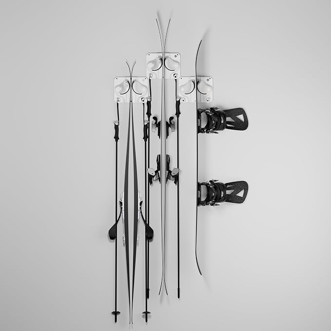 Gravity Grabber, The OG - Ski & Snowboard Wall Mount, Indoor Garage & Home Storage Organizer, Damage-Free Grip, Holds Skis/Boards/Poles/More, Space-Saving Premium Gear Rack, (White 3-Pack)