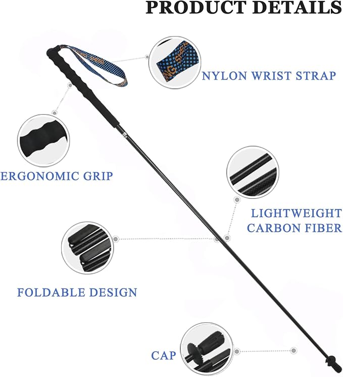 OKHEALING Ultralight Trekking Poles, Foldable, Set of 2, Ultralight Carbon Fiber, Trail Poles with Moisture Wicking Handle, with Storage Bag