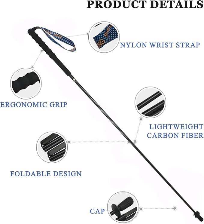 OKHEALING Ultralight Trekking Poles, Foldable, Set of 2, Ultralight Carbon Fiber, Trail Poles with Moisture Wicking Handle, with Storage Bag