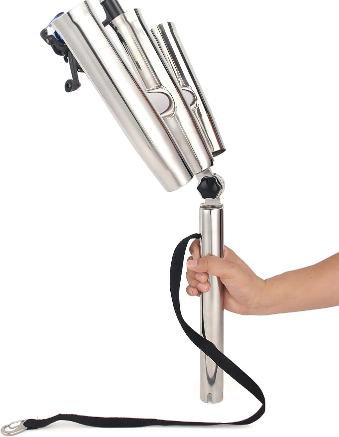 3 Tube Rod Holder-Stainless Steel Trident Outrigger Stylish-Tree Triple Rod Holder Adjustable Silver Kite Fishing Mount 3-Rod Racks for Boat, Ship, Yacht