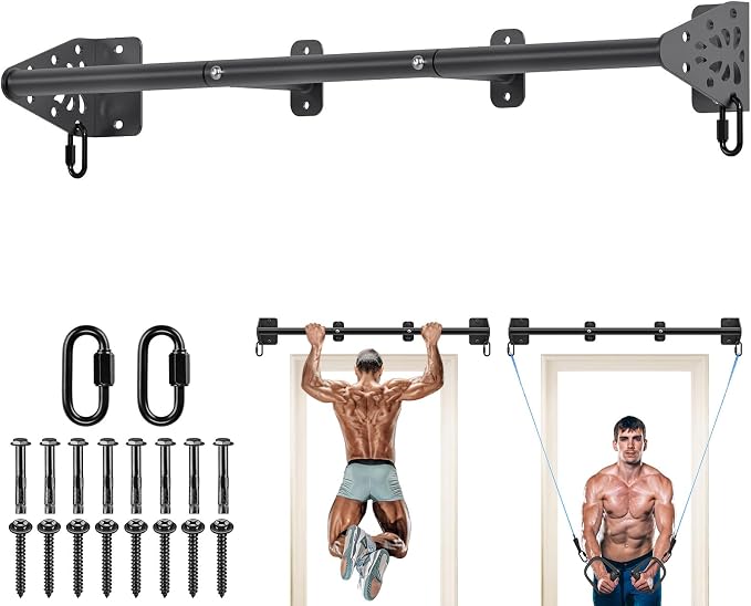 Kipika Wall Mounted Pull Up Bar - Heavy Duty 450 LB Capacity Doorway Chin Up Bar for Home Gym, Sturdy Steel Construction with Resistance Band Hooks | Hanging Exercise Bar for Full Body Workout