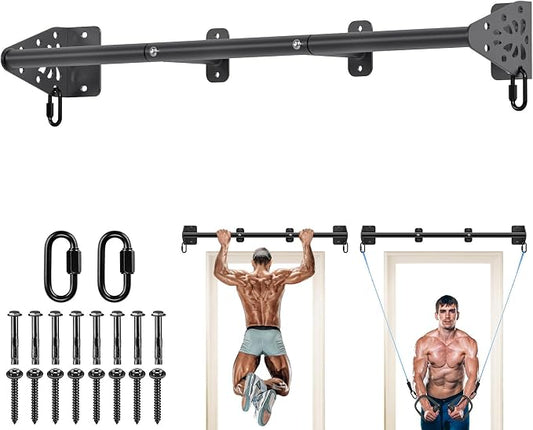 Kipika Wall Mounted Pull Up Bar - Heavy Duty 450 LB Capacity Doorway Chin Up Bar for Home Gym, Sturdy Steel Construction with Resistance Band Hooks | Hanging Exercise Bar for Full Body Workout