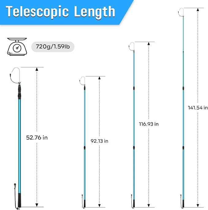 SANLIKE Telescopic Fishing Gaff Aluminum Pole with Nonslip Rubber Handle Stainless Steel M8 Screw Hook