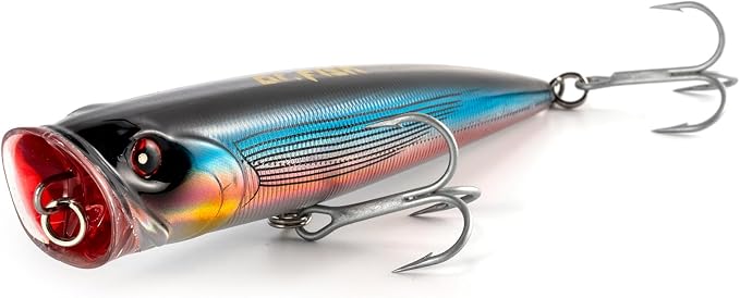 Dr.Fish Popper Saltwater Fishing Lures, 4/5.5 Inches GT Popper VMC Treble Hooks Surf Fishing Lures for Bass Striper Pike Salmon Offshore