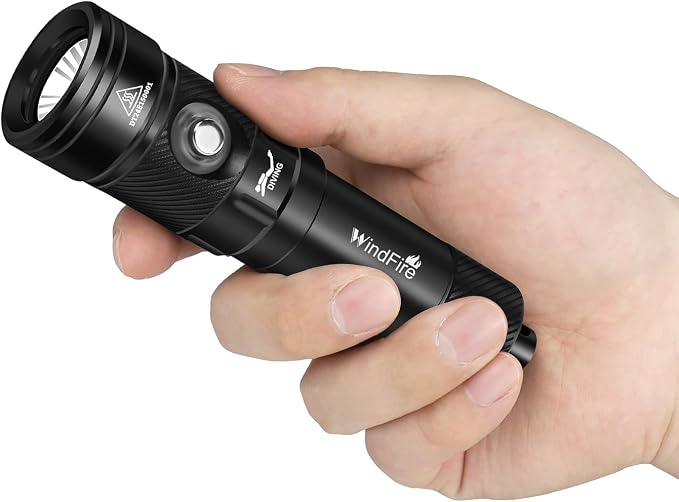 WindFire Dive Lights Scuba Diving Flashlight, IP68 Waterproof 262 ft Underwater Flashlight, Rechargeable Snorkeling Spotlight Torch with 4 Modes & Power Indicator for Night Diving, Caving