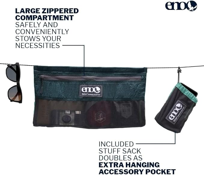 ENO Talon Hammock Organizer - Hanging Organizer for Camping & Backpacking Hammocks - Organizer Bag for Water Bottles, Travel Essentials, and Hiking Essentials - Marine/Seaglass