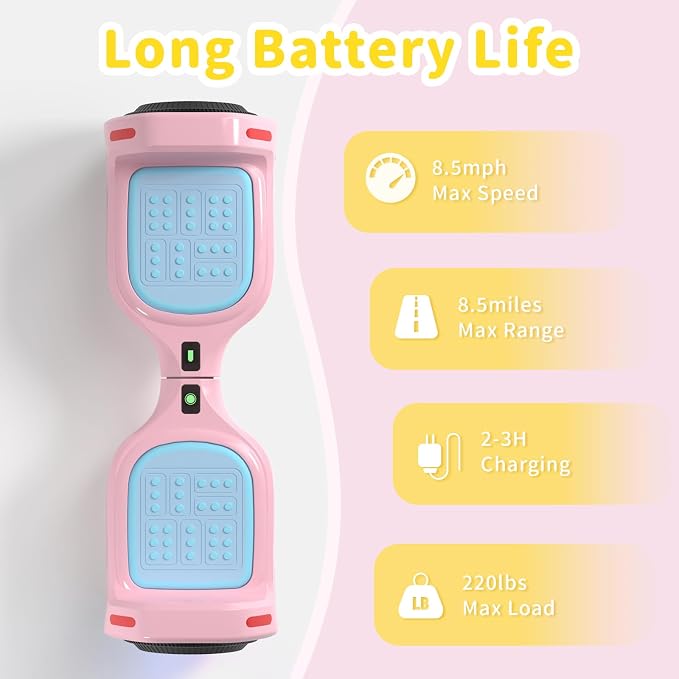 SIMATE 6.5" Bluetooth Scooter, LED Lights & APP & Music Speaker, Long Battery Life, Gifts for Kids & Adults & Girls & Boys, for All Ages