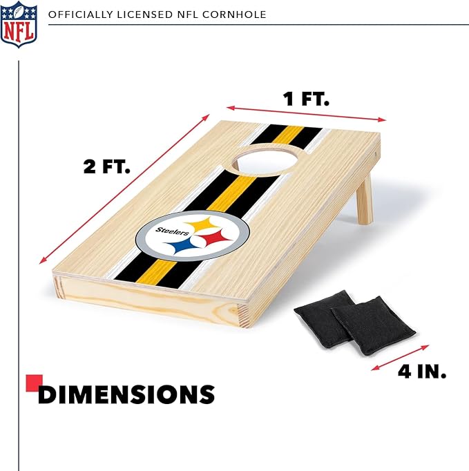 NFL Football Portable Size 1' x 2' Solid Wood Cornhole Set with Direct Print HD Team Graphics – Travel Size