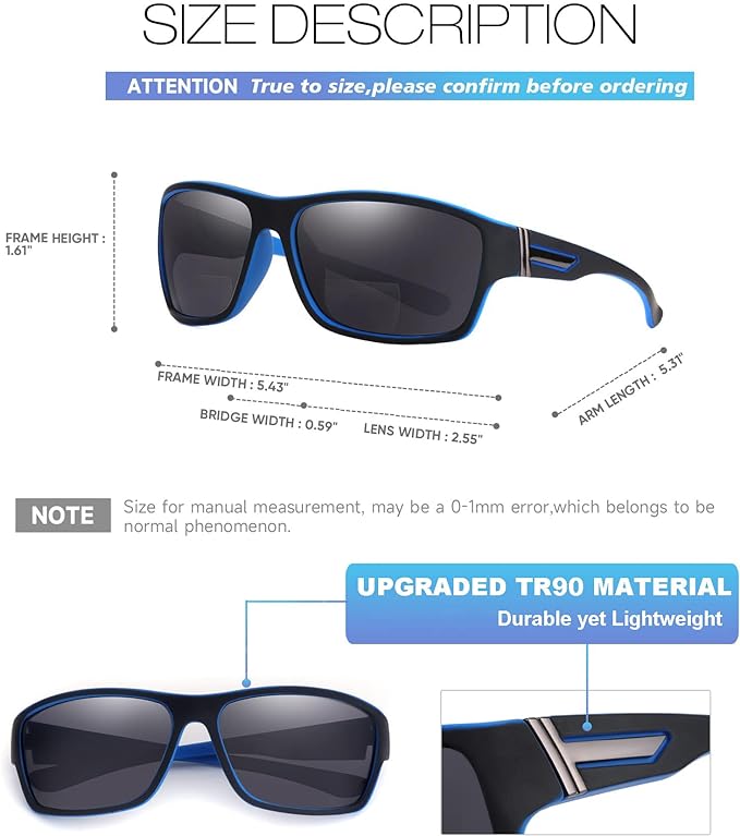 SKYOAK 3 PACK Evolved Unbreakable Bifocal Reading Sunglasses Men TR90 Frame Wrap Around Design Glasses UV 400 Protection Outdoor Sun Reader Sports/Driving (Black & Blue & Tortoise +2.5)