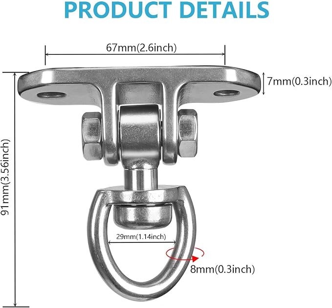 Heavy Duty Swing Hanger 1000 LB Capacity Stainless Steel Swing Swivel Bearing 360° Rotary for Playground Porch Yoga Seat Wooden Sets Indoor Outdoor