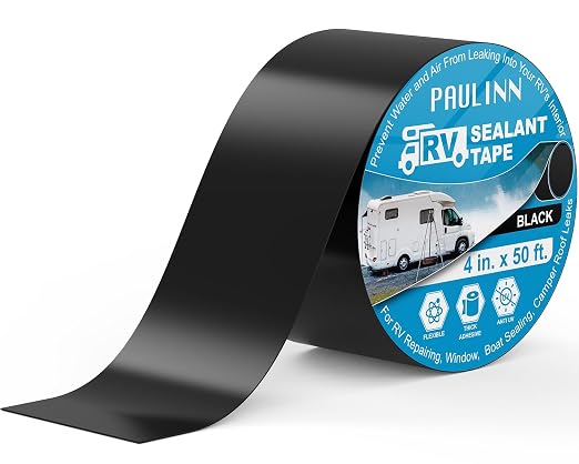 PAULINN RV Camper Roofing Repair Sealant Tape Black, 4 Inch X 50 Foot Natural Rubber Roof Sealing Tape, UV & Weatherproof Roof Seal Tape for RV Camper Trailer Boat Sealing Leak Repair