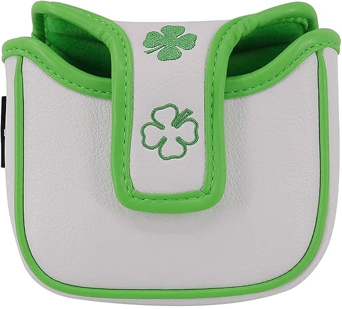 Big Teeth Golf Cover Lucky Clover Headcover Covers, Driver Fairway Wood Hybrid Headcovers Fits Blade Mallet Putter Iron and Woods with Magnetic White Shamrock Head Club Protector Leather